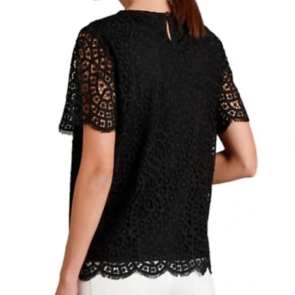 Philosophy Black Round Neck Lace Short Sleeve Blouse M - Picture 2 of 5